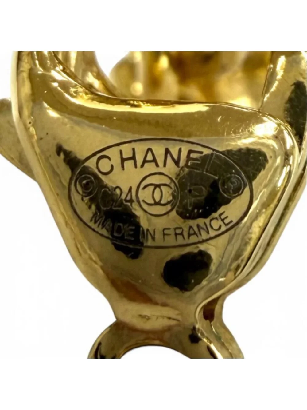 Chanel CC Logo Quilted Rhinestone Necklace Gold French